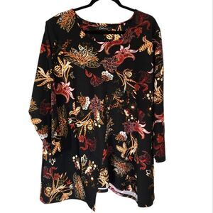 Calessa Top 3X Dark Floral 3/4 Sleeve Asymmetrical Bottom Work Office Dressy